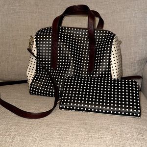 Fossil Satchel with crossbody strap, matching wallet and duster bag